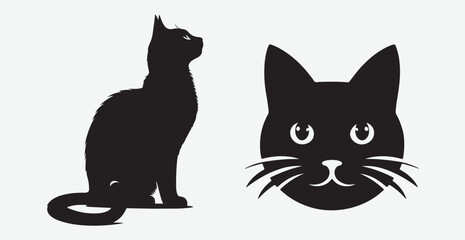 Cat silhouette isolated vector head tail full elegant new best cute sit design illustration animal pet collection full body head black and white download