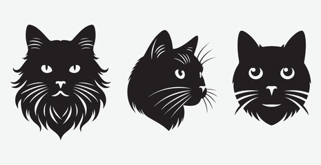 Cat silhouette isolated vector head tail full elegant new best cute sit design illustration animal pet collection full body head black and white download