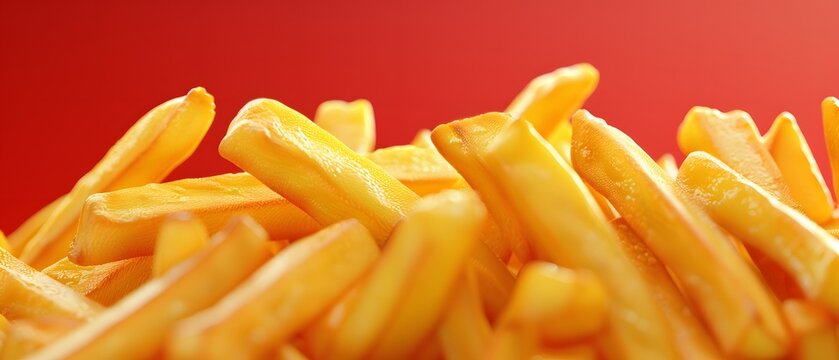 Close up of crispy golden french fries.