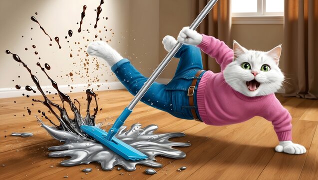 Lustige Katzenmomente beim Putzen