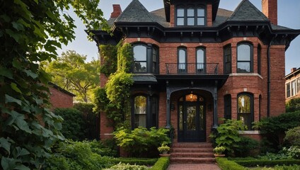 Fototapeta premium A charming historical home with a brick facade ivycove