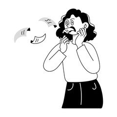 Girl with trouble speaking, doodle mini illustration 

