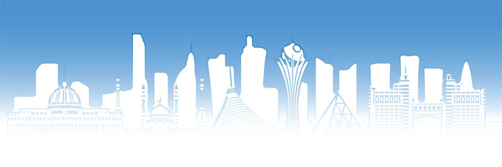 Sights of Astana - capital of Kazakhstan, cityscape, skyscrapers, modern architecture, vector drawing	