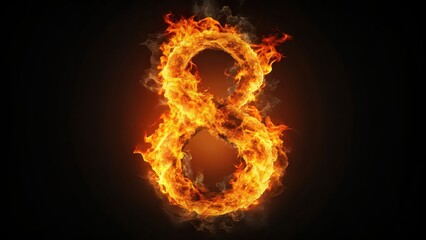 Abstract image of a burning number eight , fire, hot, flame, burning, digit, symbol, heat, glowing, fiery, inferno, intensity