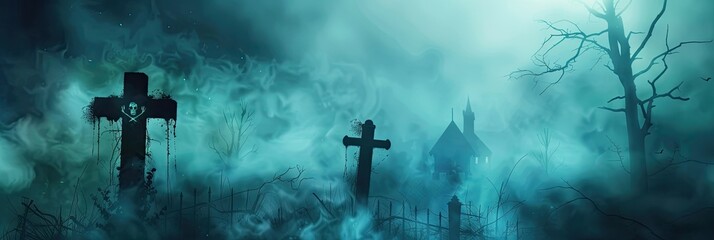 Halloween horror party banner template with copyspace