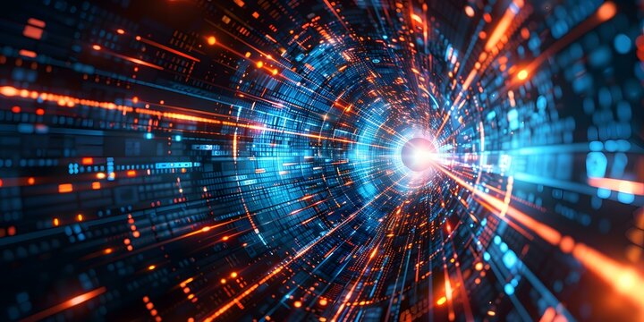 Binary tunnel of orange and blue light