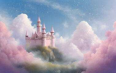 Dreamy Cloud Castle background. Generative AI.