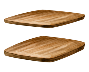 Wooden coaster desk watercolor illustration isolated on white background. Brown kitchen cutting board element for cooking and food designs