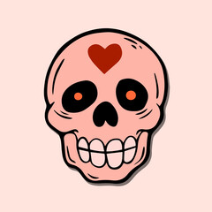 pink skull art illustration hand drawn