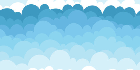 Vector drawing of sky with clouds, seamless pattern, cartoon illustration, natural background