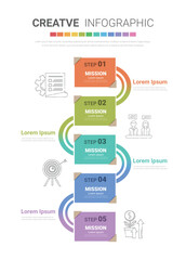 Presentation infographic template with 5 options, vector infographics design and marketing icons can be used for workflow layout, steps or processes.