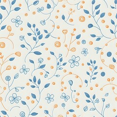 Fototapeta premium Floral Grid Pattern in Blue, Green, and Pink for Fabric and Wallpaper