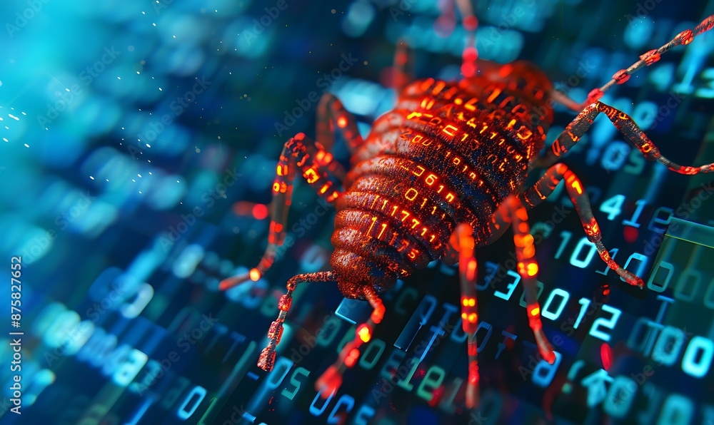 Poster cyber bug attacking digital code