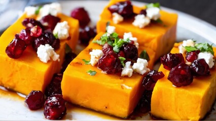 Honey-baked zucchini with cranberries and Feta cheese.