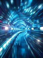 Blue tunnel with glowing lights