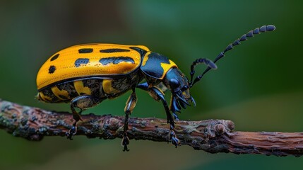 Yellow and Black Beetle on a Twig