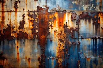 rusted metal surface peeling blue paint revealing intricate textures patterns wallpaper background