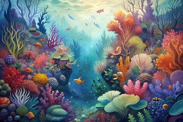 Obraz premium underwater scene diverse array coral fish marine life colorful complex ecosystem coral reef