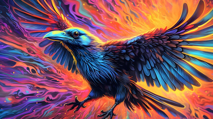 Fototapeta premium Portrait of a raven, Abstract art colourful painting raven 