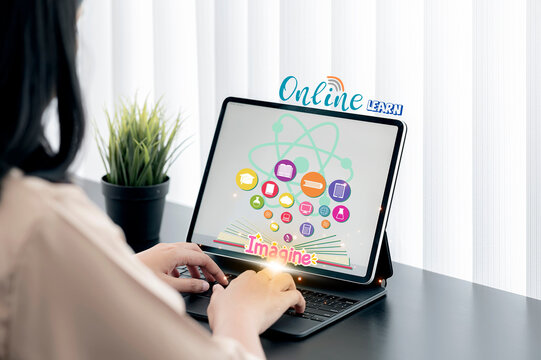 Training webinar E-learning skills business concept refers to web-based training that focuses on online learning skills and business concepts.