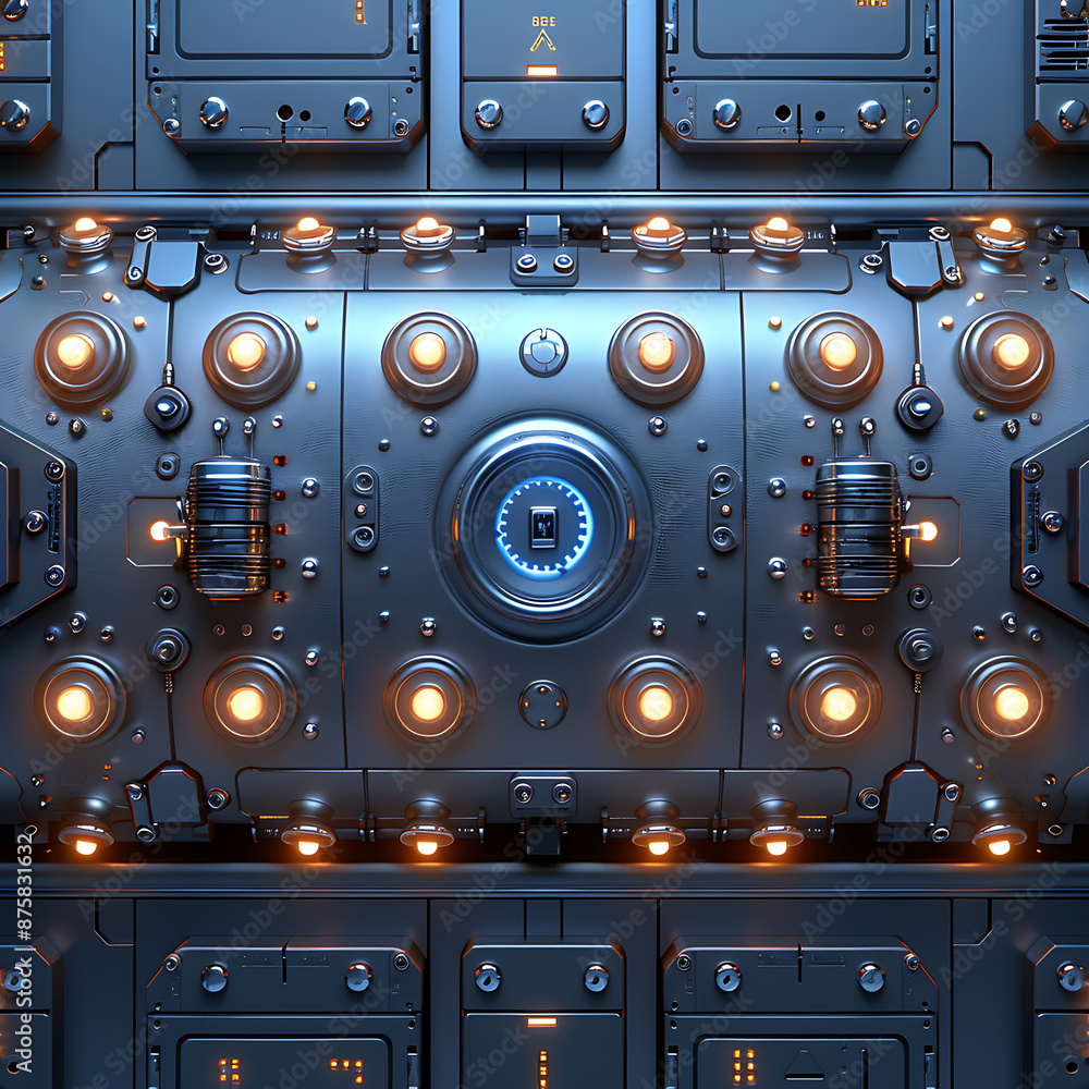 Poster stylized robots on empty canvas - futuristic art