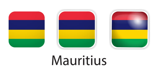 Mauritius flag vector icons set in the shape of rounded square