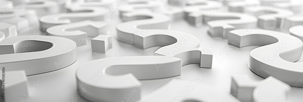 Fototapete a large number of question marks arranged in an abstract pattern on a white background, in a 3d rend
