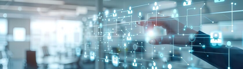 Obraz premium Manager reviewing candidate profiles for team selection, office background, employee selection, team building, recruitment process