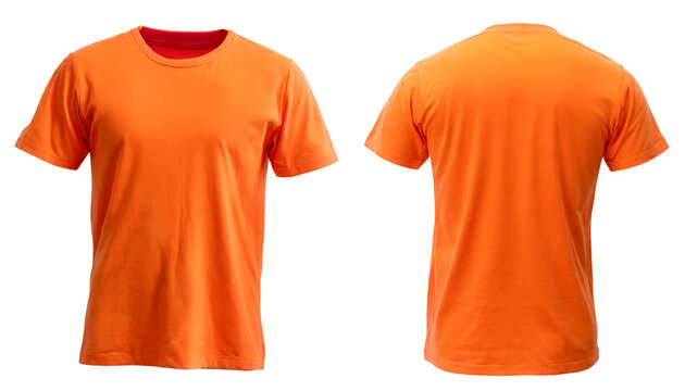orange Tshirt von hinten und vorne isoliert auf wei&szlig;en Hintergrund, Freisteller 