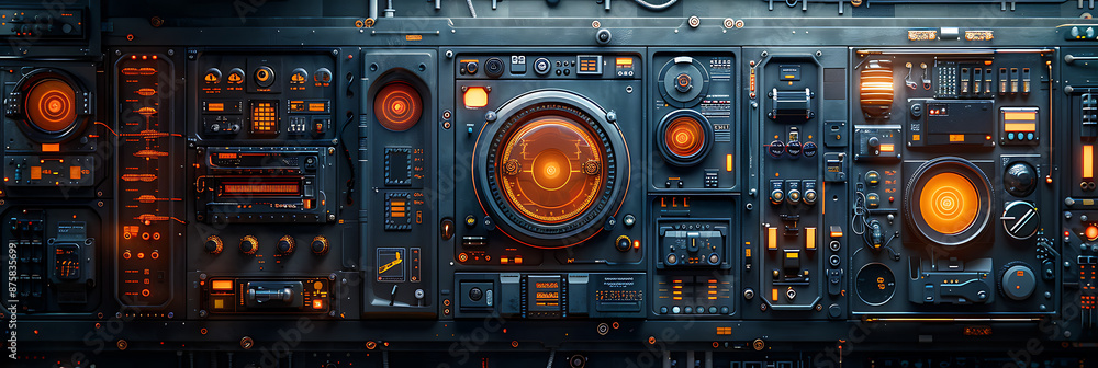 Poster futuristic tech devices against empty canvas
