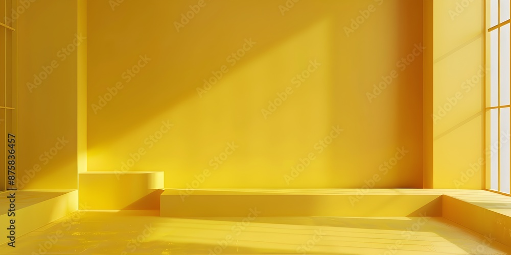 Poster minimal yellow color background for product presentation in an empty room, studio wall scene.