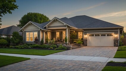 An elegant suburban home with a well manicured lawn
