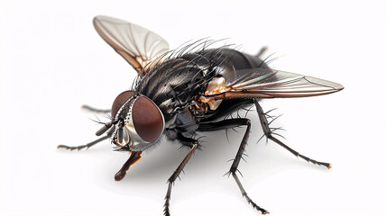 Fly isolated on white background. Macro photo of fly