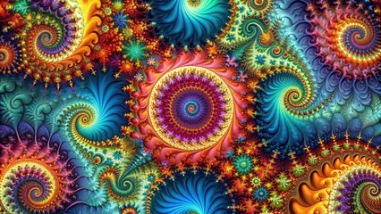 Abstract fractal background with intricate, colorful patterns , fractal, abstract, background, digital, design, pattern