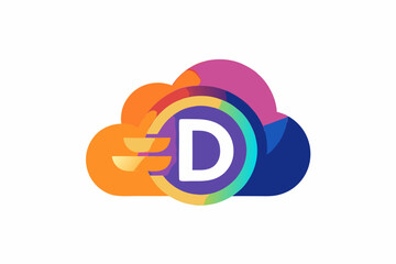 D letter cloud logo design vector