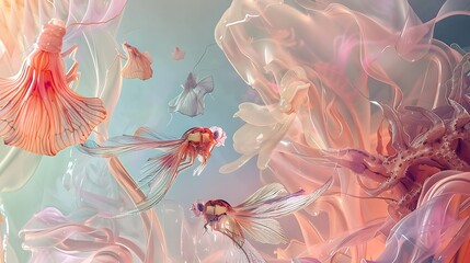 Dreamlike??ofetherealjellyfishlikeinsectsflutteringamidstdelicatemembranesandvibrantflowers