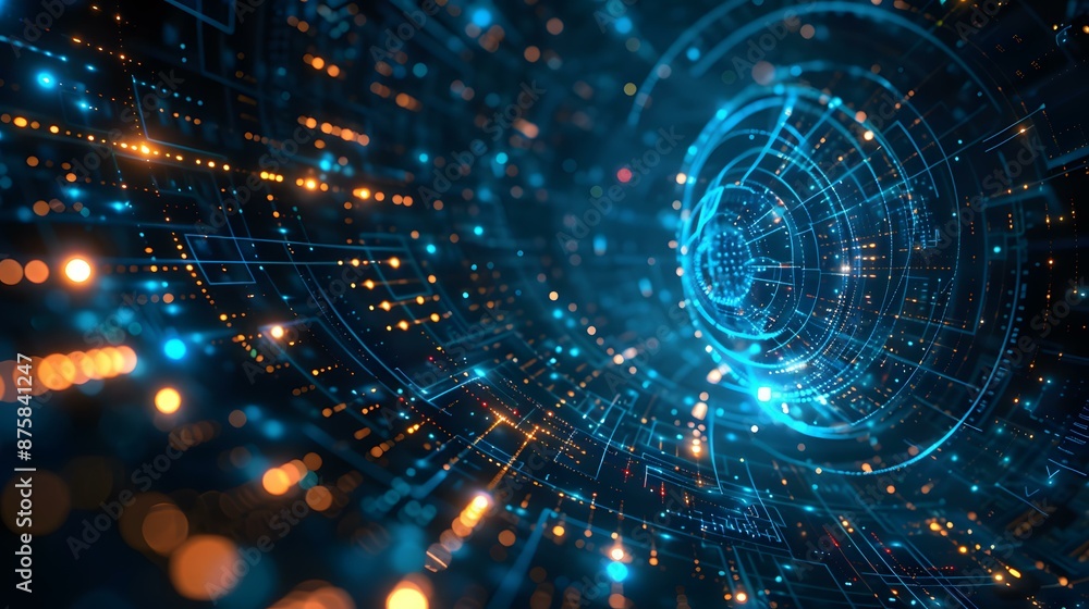 Poster abstract digital technology background with glowing lines and circles