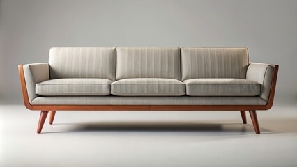 Fototapeta premium Mid-century style sofa with sleek lines and wooden legs, retro, vintage, modern, furniture, design, interior, living room