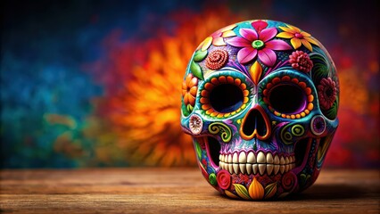 Day of the dead calavera sugar skull with colorful decorations, traditional, Mexican, festival, celebration