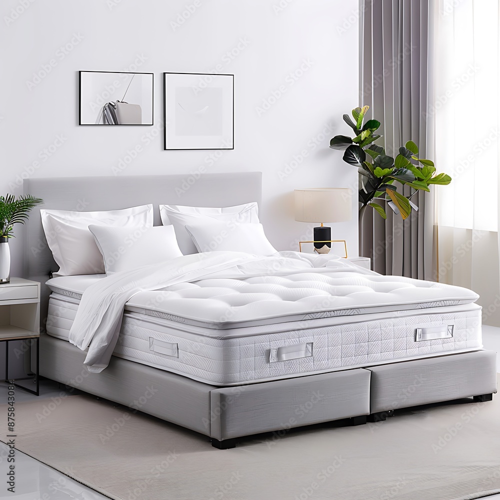 Poster a mattress with an elegant and soft design, showcasing its unique texture and plushness. the mattres