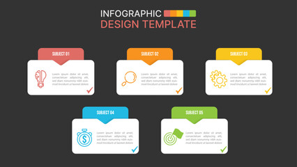 Fototapeta premium Vector Infographic design with 5 options. Infographics for business concept. Can be used for presentations banner, workflow layout, process diagram, flow chart, info graph