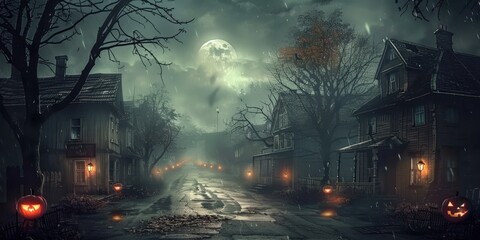 Spooky Halloween Night in a Small Town