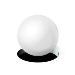 Sphere or ball drops into a black round hole, mockup. Isolated realistic transparent template, for location on any image or background. Orb icon. Clean Png illustration