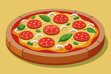 Big round hot pizza fast food vector illustration