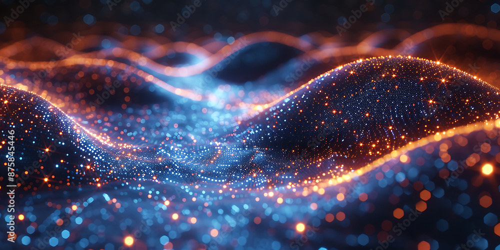 Poster quantum computing principles on blue canvas