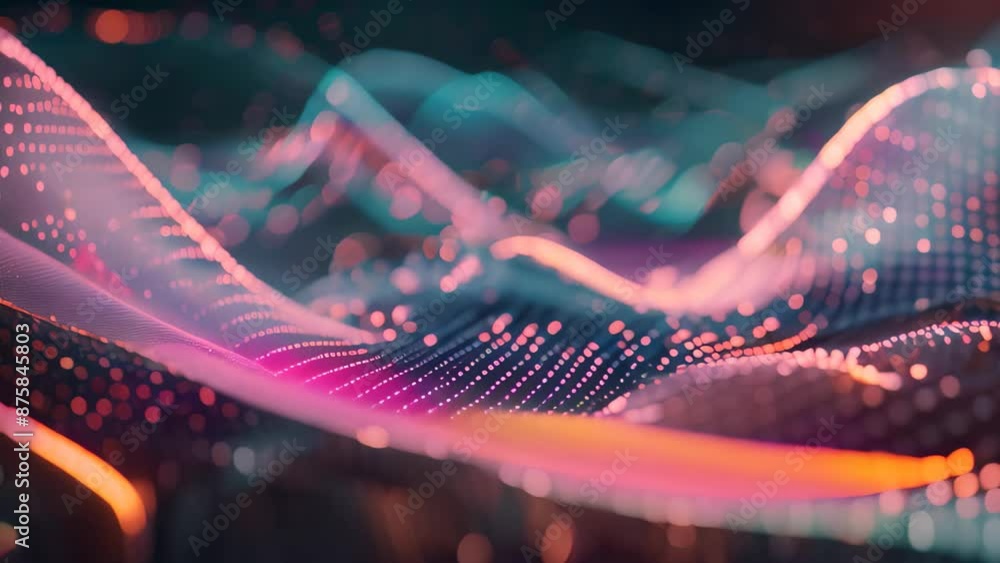 Poster abstract representation of a wave of light in motion, showcasing connectivity and technology concept