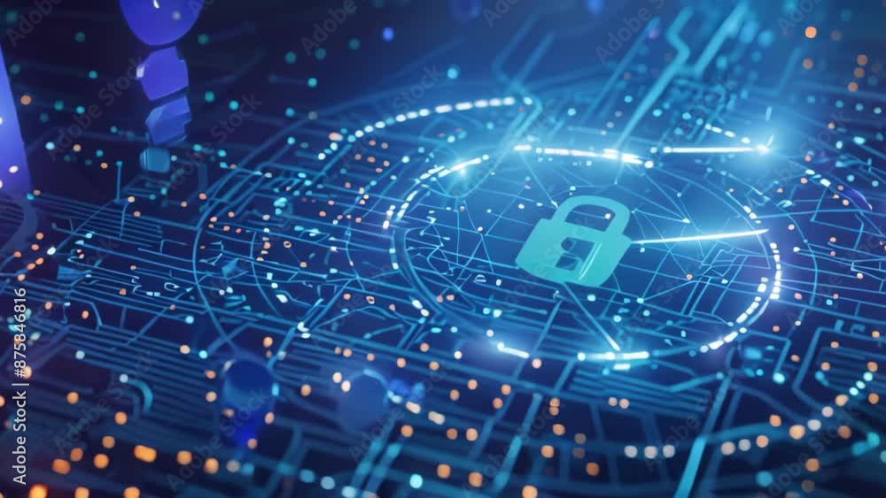 Aufkleber a padlock securely fastened on a circuit board, ensuring data protection and security, explore the e