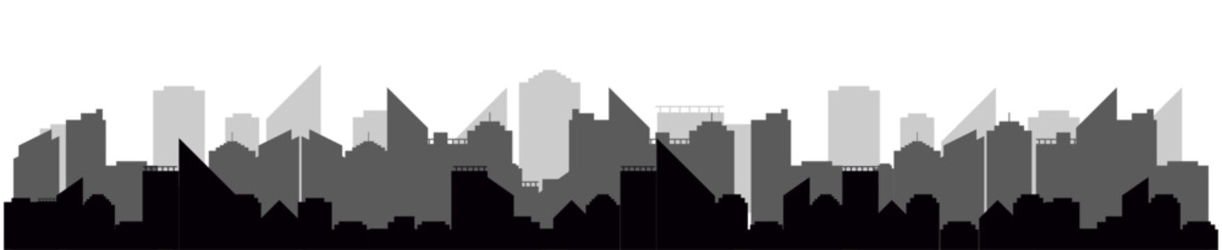 monochrome city skyline silhouette, buildings, urban scene clip art preview