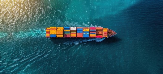 Aerial View of a Cargo Ship Sailing on the Ocean