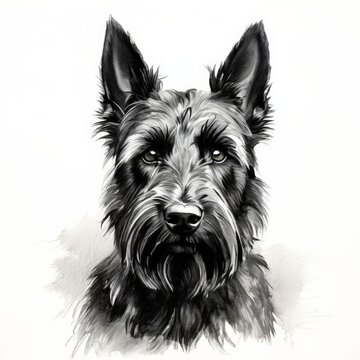 recommend clip art: A portrait of scottish-terrier pencil drawing black strokes on white background.